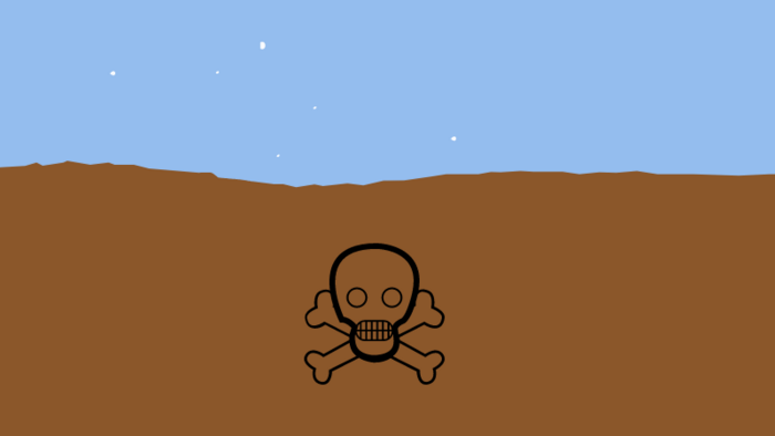 Ein Totenkopf auf einembrauen Feld weist auf giftige Altlasten im Boden hin.
