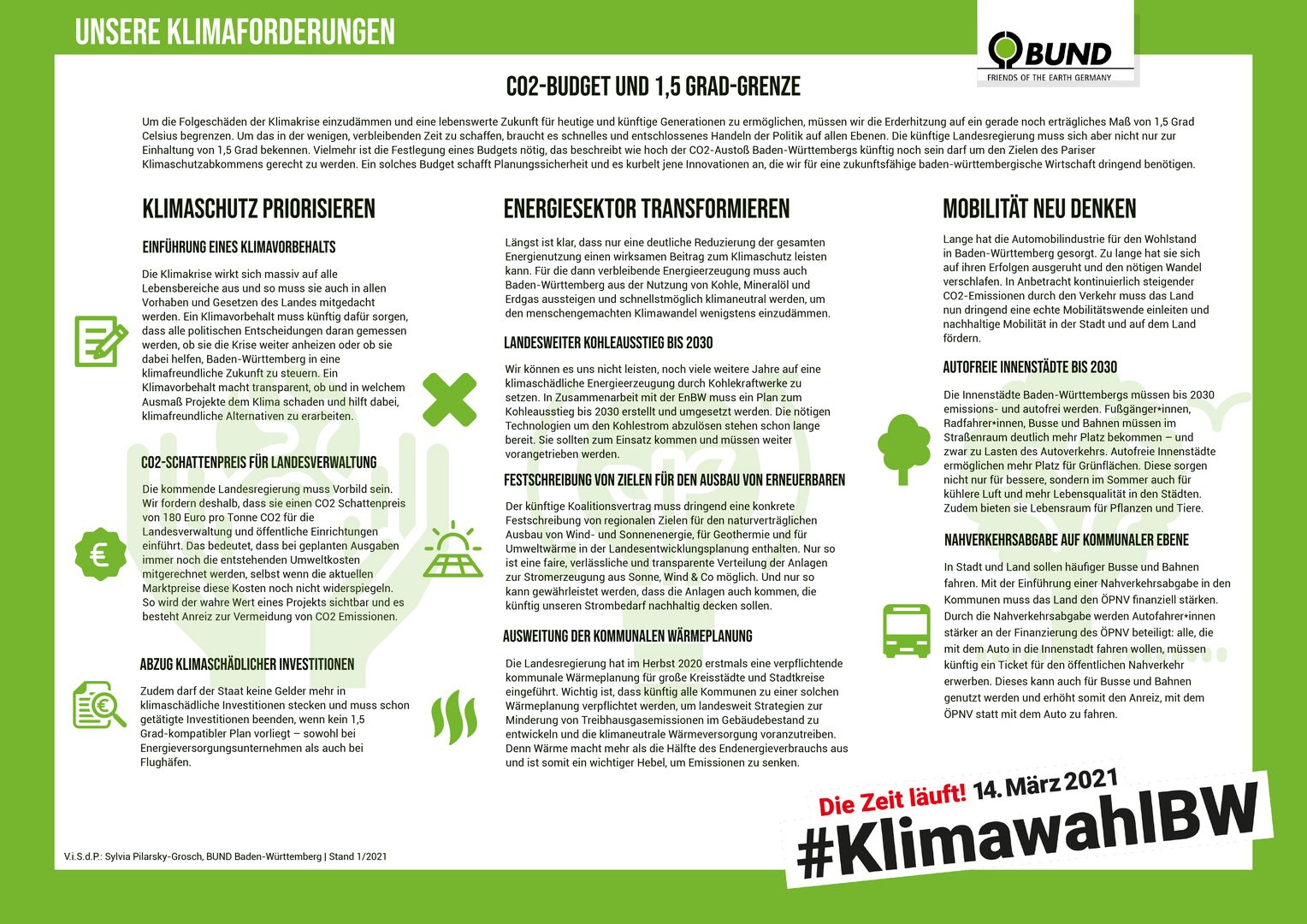 Kampagnenforderungen auf einer DINA4-Seite mit grüner Umrandungzusammengefasst