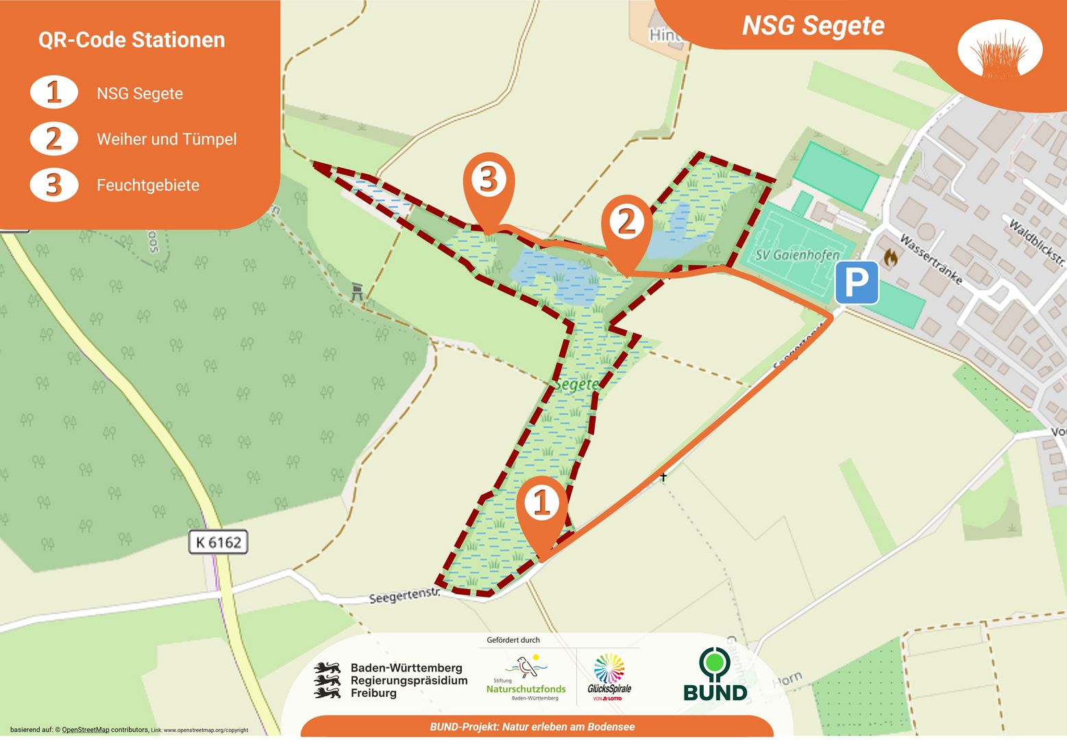 Übersichtskarte: QR-Code Infolehrpfad NSG Segete
