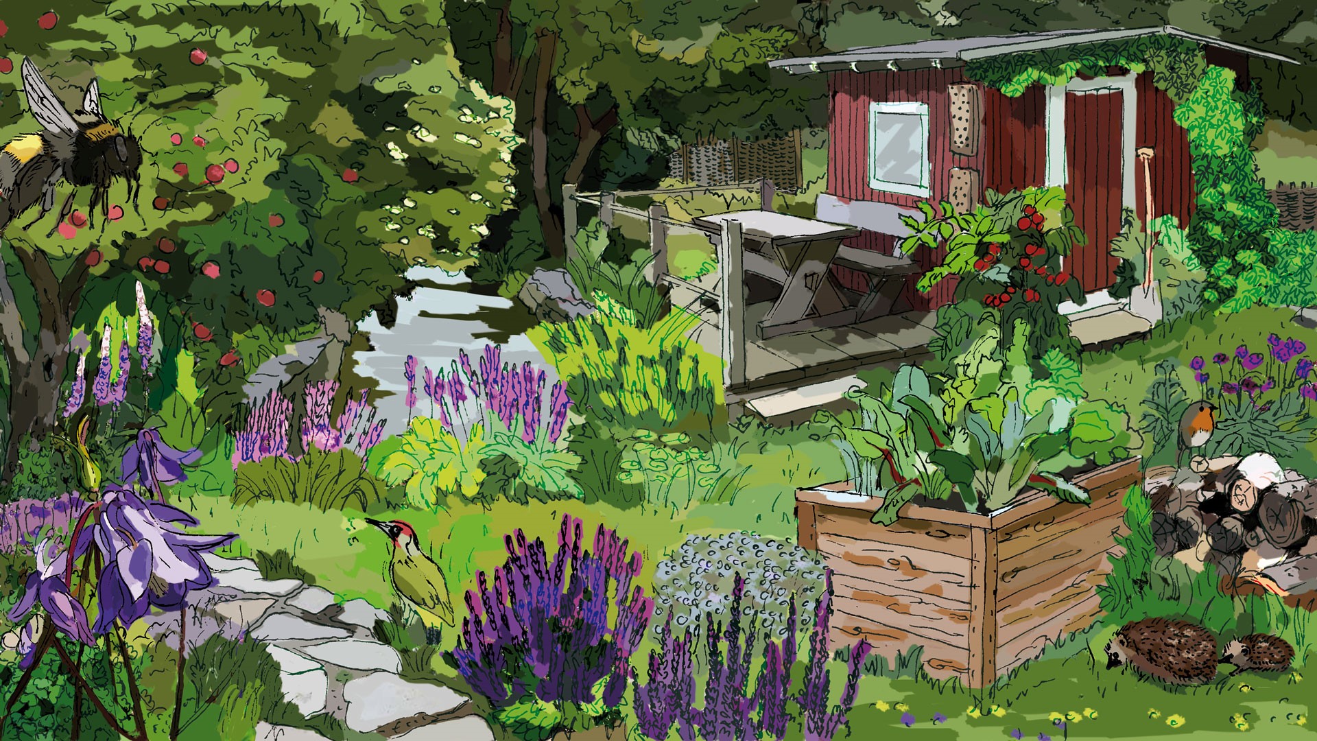 Illustration eines Gartens