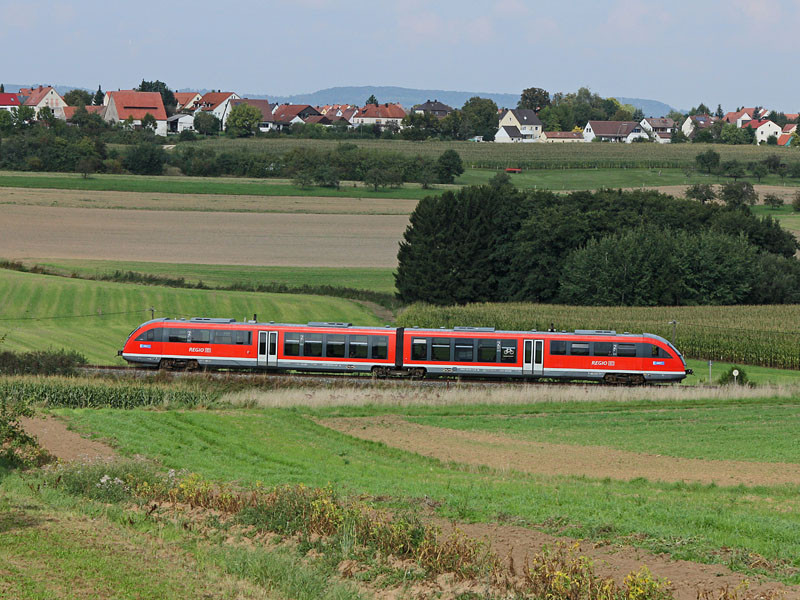 Die Gräfenbergbahn fährt durch die Landschaft.